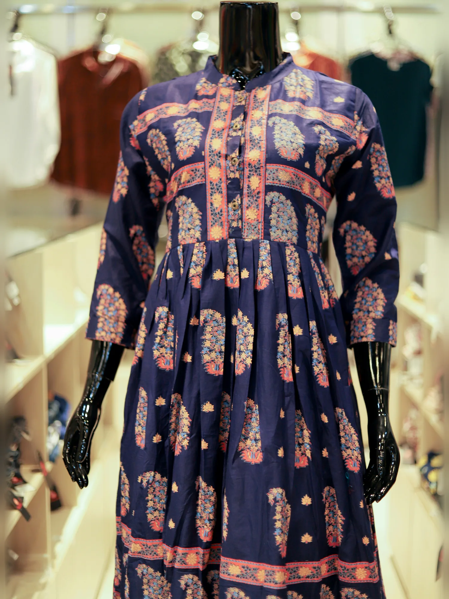 Navy Paisley Anarkali Kurtha