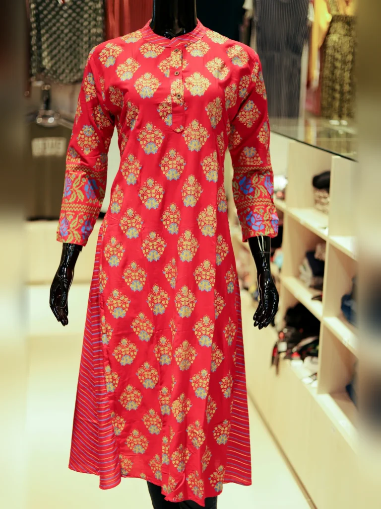 Red Floral Print Cotton Kurtha