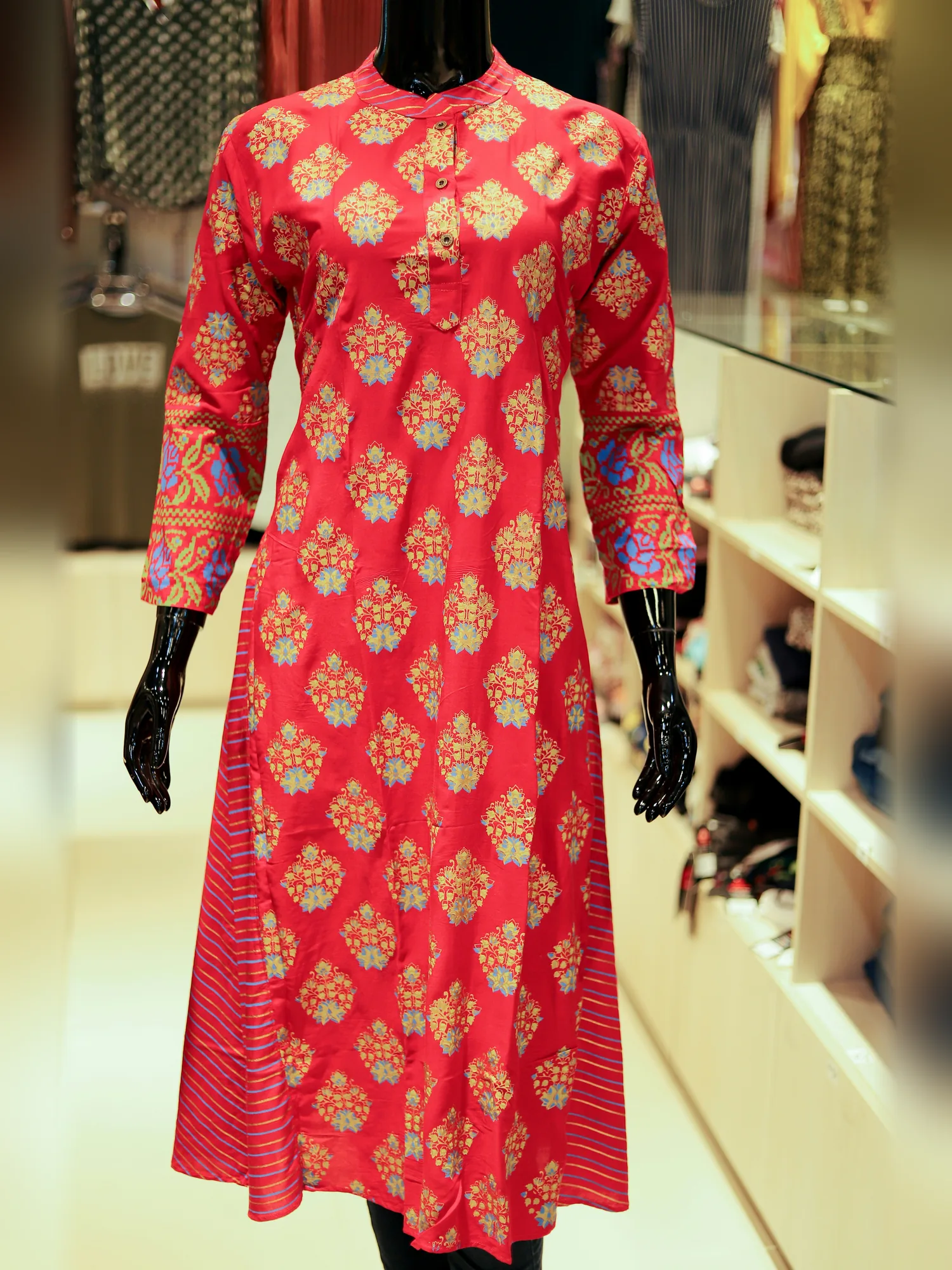 Red Floral Print Cotton Kurtha