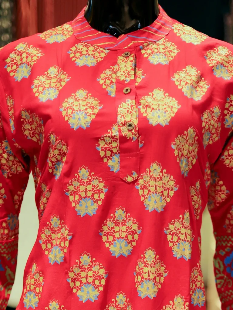 Red Floral Print Cotton Kurtha