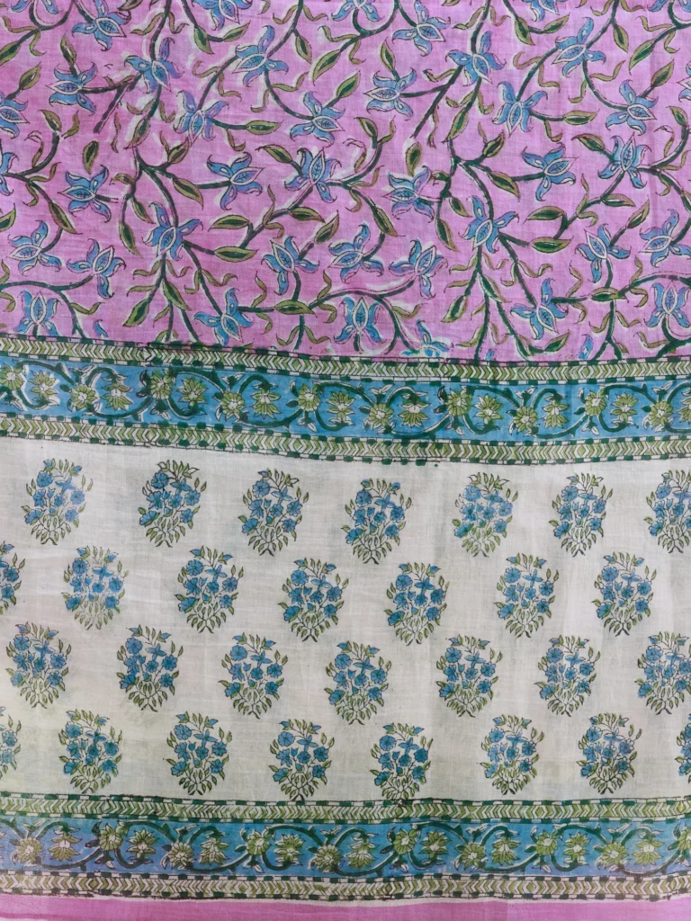 Pink Block Print Cotton Saree