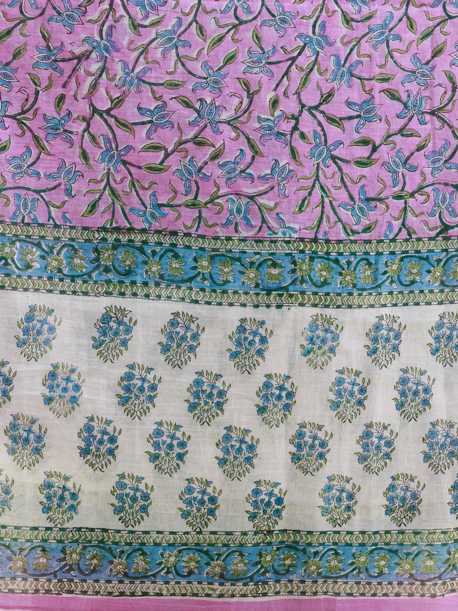 Pink Block Print Cotton Saree