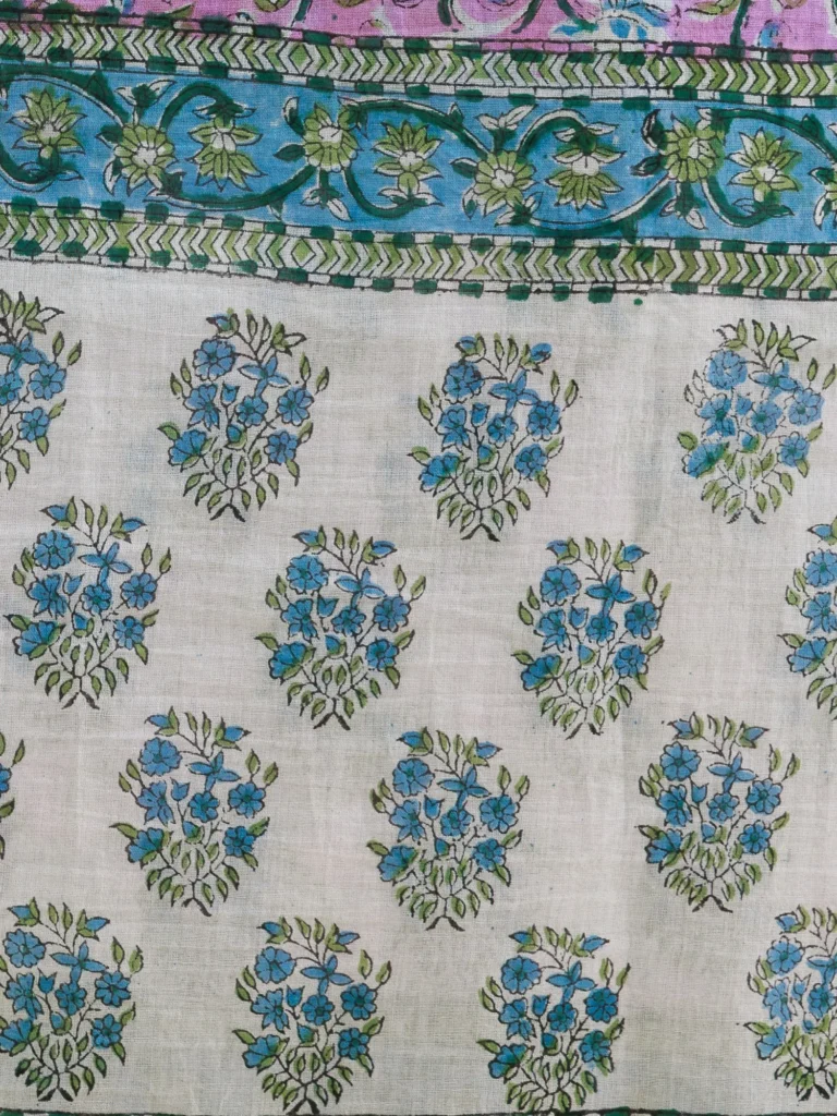 Pink Block Print Cotton Saree