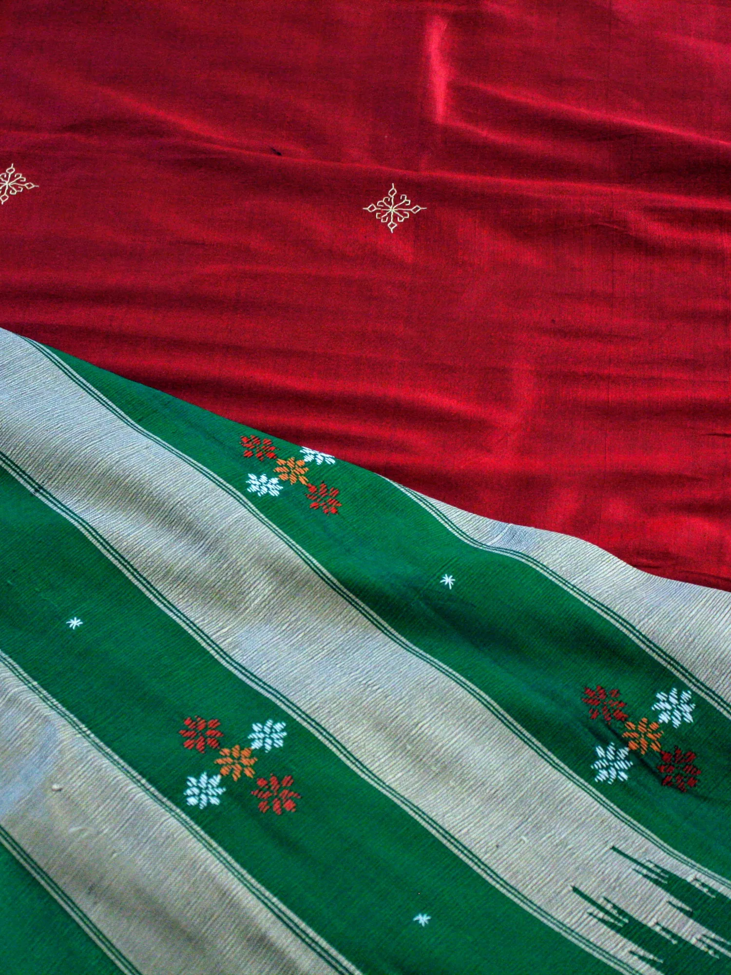Red and Green Cotton Saree with Woven Pallu