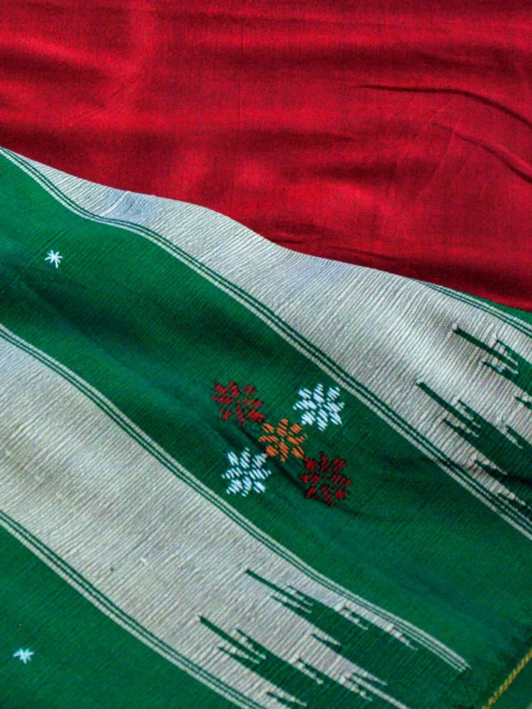Red and Green Cotton Saree with Woven Pallu