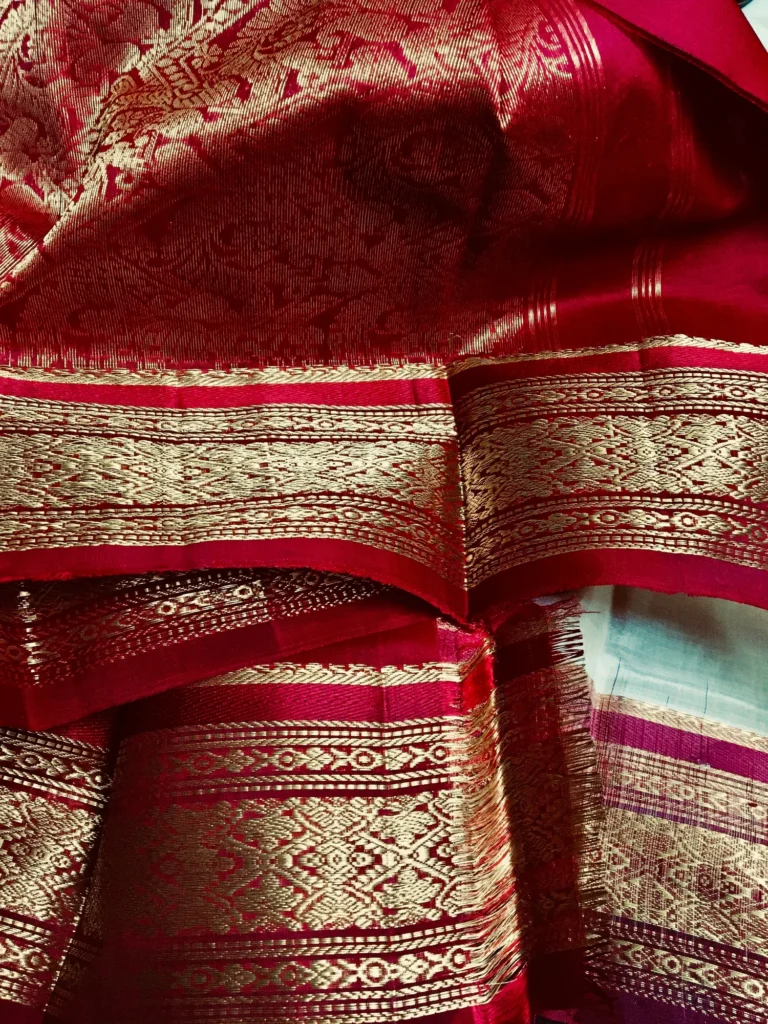 Red Silk Saree with Gold Zari Border