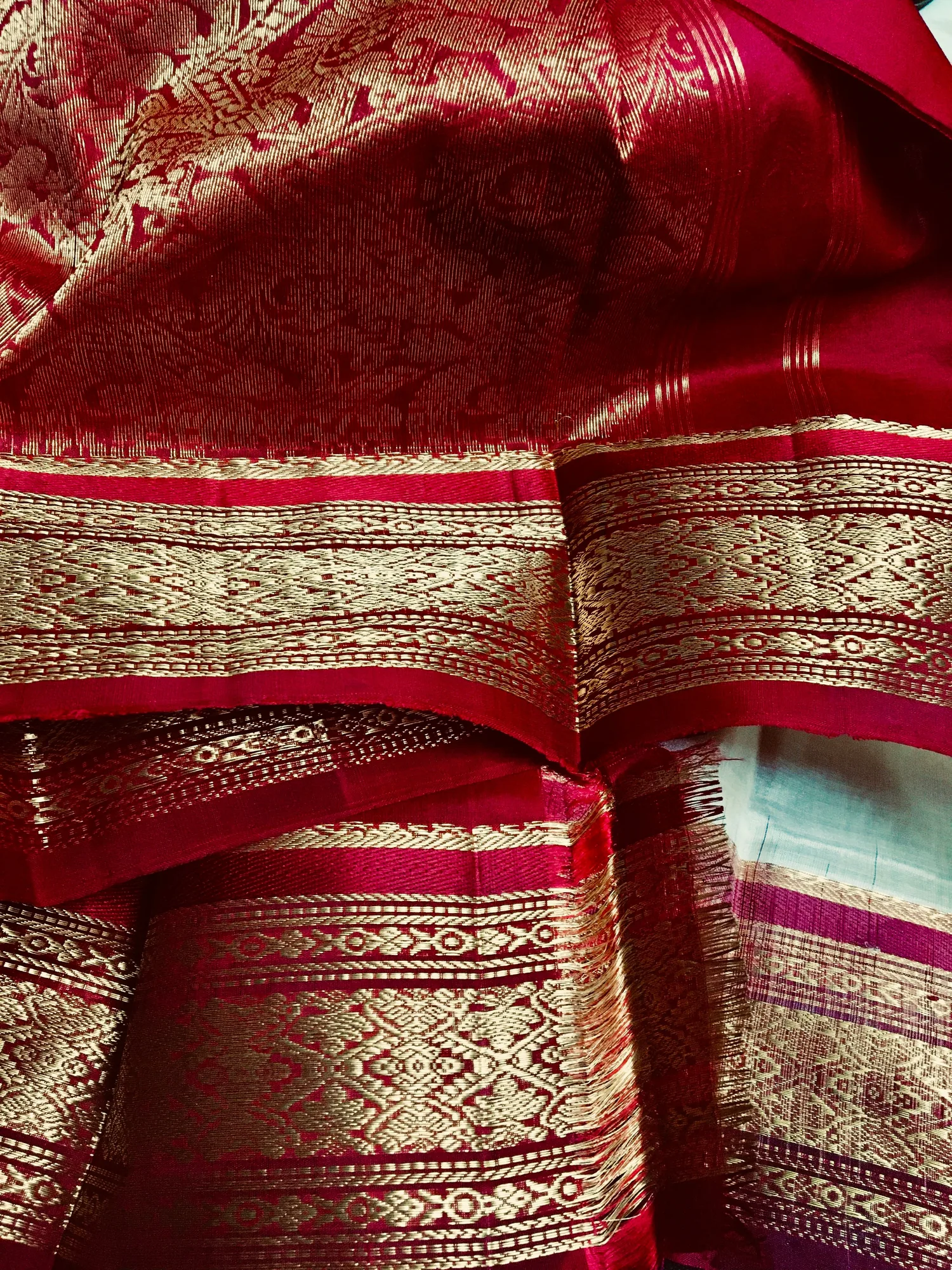 Red Silk Saree with Gold Zari Border